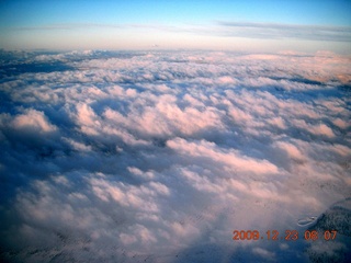 aerial - pre-dawn clouds and mountains