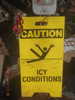 Zion National Park - down from Angels Landing - icy sign