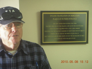 Vatican telescope at Mt. Graham - John and translation of plaque