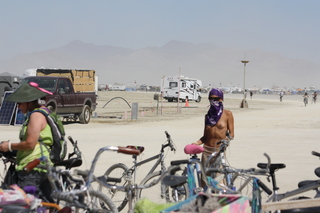 7S5 to DVT trip - Nevada - Black Rock City - Burning Man - woman with face protected