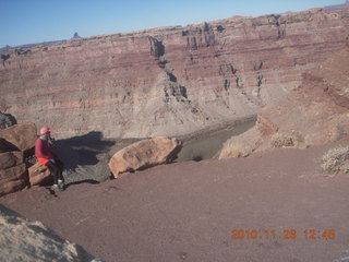 1361 7ds. Moab trip - Needles - Confluence Overlook hike - Adam + view (crooked camera on tripod)