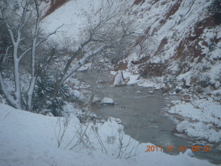 aerial - Virgin River and I-15 canyon in Arizona