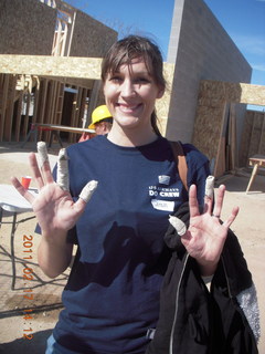 US Airways 'Do Crew' Habitat for Humanity volunteer work - Sarah's blistered fingers