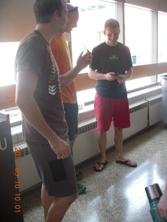 cross-country team and alumni - after-race pizza