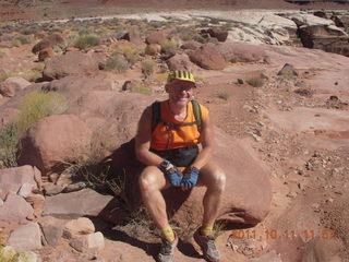 1703 7qb. Canyonlands National Park - Lathrop trail hike - Adam sitting