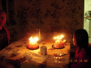 458 7sa. Betsy and two lit-candle cakes and Cecelia