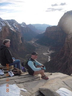 1766 7sf. Zion National Park - Angels Landing hike - summit - another hiker and Adam