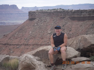1822 7x1. Canyonlands Murphy hike - Adam at vista view (tripod)