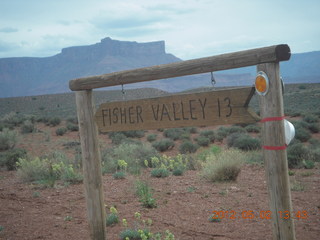 driving on Route 128 to Onion Creek - turnoff sign