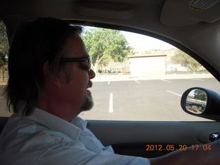 Rob driving to Spider Rock viewpoint