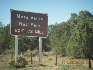 drive from Durango to Mesa Verde National Park - park exit sign