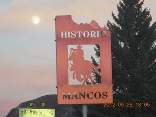 back to Durango - Mancos sign - moon