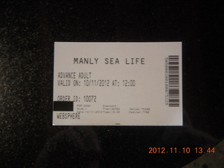 122 83a. Sydney Harbour - Manly aquarium ticket