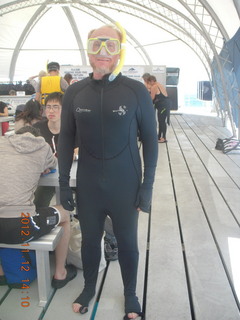 125 83c. Great Barrier Reef tour - Adam in snorkel mask and stinger suit