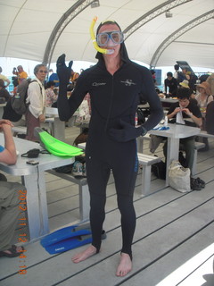130 83c. Great Barrier Reef tour - Jeremy in snorkel mask and stinger suit