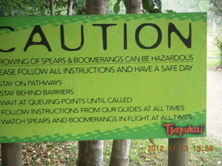 Tjapukai Aboriginal Cultural Park - spear throwing caution sign