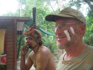 148 83d. Tjapukai Aboriginal Cultural Park - 'native' and Adam with painted face
