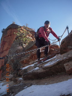 1924 84p. Zion National Park - Angels Landing hike - Adam using chains