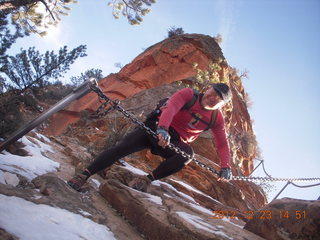 1925 84p. Zion National Park - Angels Landing hike - Adam using chains
