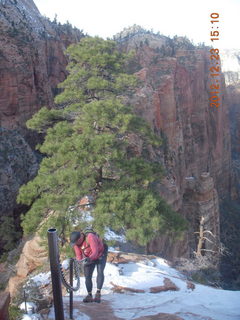1934 84p. Zion National Park - Angels Landing hike - Adam using chains