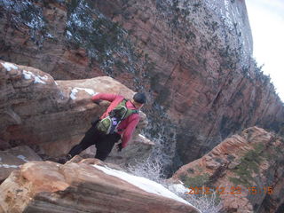 1936 84p. Zion National Park - Angels Landing hike - Adam using chains