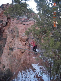 1939 84p. Zion National Park - Angels Landing hike - Adam using chains