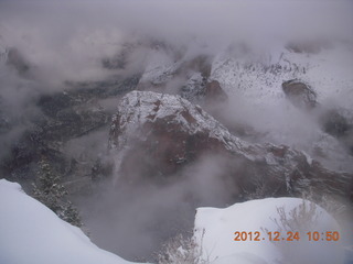 137 84q. Zion National Park - cloudy, foggy Observation Point hike - view from the top