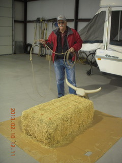 Charles R and practice roping dummy