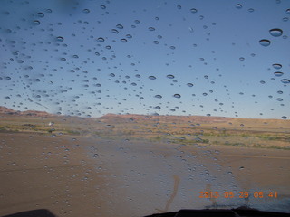 1217 89v. N8377W windshield raindrops at Canyonlands