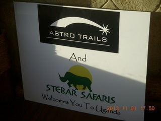 Uganda - Chobe Sarari Lodge - Astro Trails sign