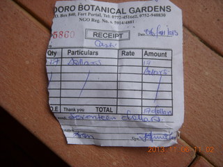 21 8f6. Uganda - Tooro Botanical Garden receipt