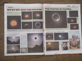 Uganda - drive back to Kampala - Daily Monitor newspaper on the eclipse