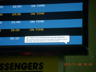 Uganda - Entebbe Airport - windows message on flights screen