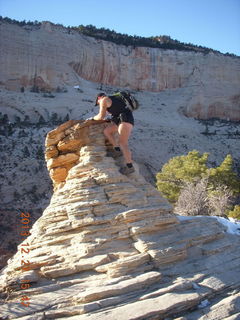 2136 8gt. Zion National Park - Angels Landing hike - at the top - Adam climbing a hilll