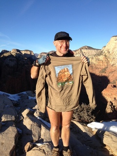2142 8gt. Zion National Park - Angels Landing hike - at the top - Adam and Angels Landing shirt