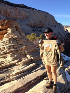 2143 8gt. Zion National Park - Angels Landing hike - at the top - Adam and Angels Landing shirt