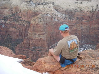 2173 8gu. Zion National Park - Cable Mountain hike end view - Adam - Angels Landing + shirt