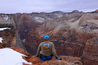 2207 8gu. Zion National Park - Cable Mountain hike end view - Adam - Angels Landing + shirt