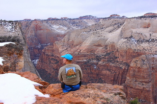 2208 8gu. Zion National Park - Cable Mountain hike end view - Adam - Angels Landing + shirt