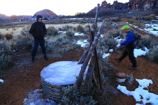 2221 8gv. Cave Valley hike - cattle watering dish (a bit frozen) and Brian and Adam