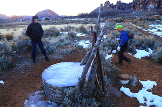 2222 8gv. Cave Valley hike - cattle watering dish (a bit frozen), Brian, Adam
