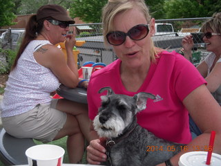 163 8mg. Moab - Milt's Stop & Eat - bicyclist Kim and her dog