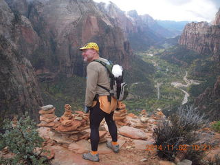 2467 8t2. Zion National Park Angels Landing hike - Adam at the top with cairns