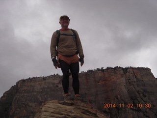 2471 8t2. Zion National Park Angels Landing hike - Adam at the top of a rock pile
