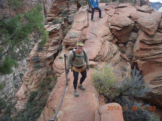 2477 8t2. Zion National Park Angels Landing hike- Adam at the narrow part with chains