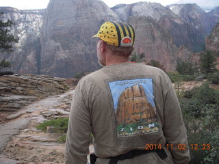 2483 8t2. Zion National Park - West Rim hike - Adam and Angels Landing t-shirt and Angels Landing