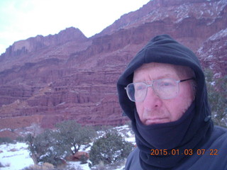 2545 8v3. Fisher Towers hike - Adam in my hoodie