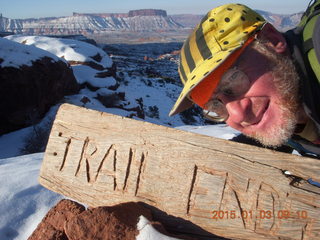 2548 8v3. Fisher Towers hike - Adam and Trail End sign