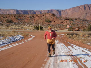 208 8v3. driving from Fisher Towers hike - Adam running - tripod and timer