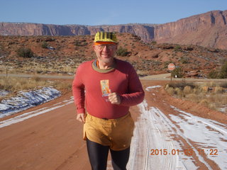 210 8v3. driving from Fisher Towers hike - Adam running - tripod and timer